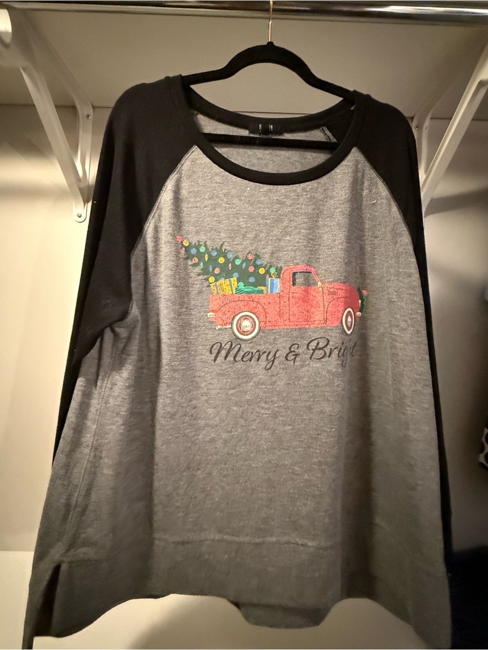 Gray & Black Raglan Holiday Tee with Red Truck Graphic